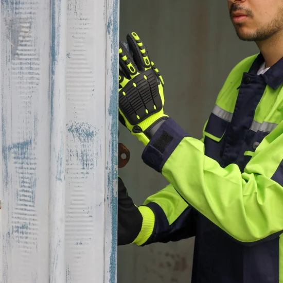 Guantes de trabajo protectores antivibración y anti impacto con revestimiento de nitrilo arenoso TPR resistente a cortes e impactos